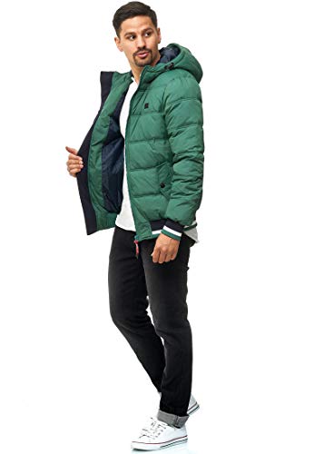 Indicode Caballeros Bacon Chaqueta Acolchada con Look De Plumón Capucha | Caliente Invierno Forrado Entretiempo (Poliéster Acolchado) Chubasquero para Hombres En Smoke Pine M