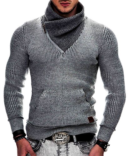 Indicode Caballeros Dane Suéter De Invierno Punto Grueso con Cuello Chal | Caliente Pullover Moderno Jersey Marca Hoddie Más Cómodo para Hombres En Light Grey M