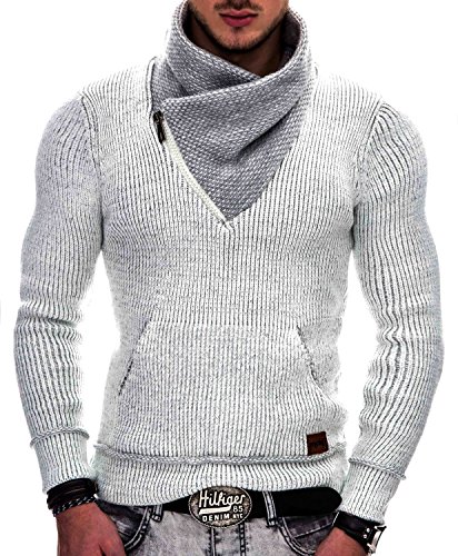 Indicode Caballeros Dane Suéter De Invierno Punto Grueso con Cuello Chal | Caliente Pullover Moderno Jersey Marca Hoddie Más Cómodo para Hombres En Light Grey M