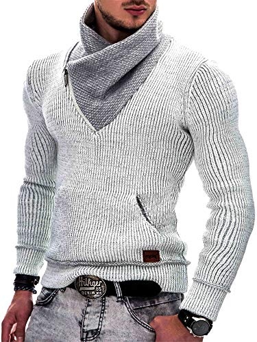 Indicode Caballeros Dane Suéter De Invierno Punto Grueso con Cuello Chal | Caliente Pullover Moderno Jersey Marca Hoddie Más Cómodo para Hombres En Light Grey M