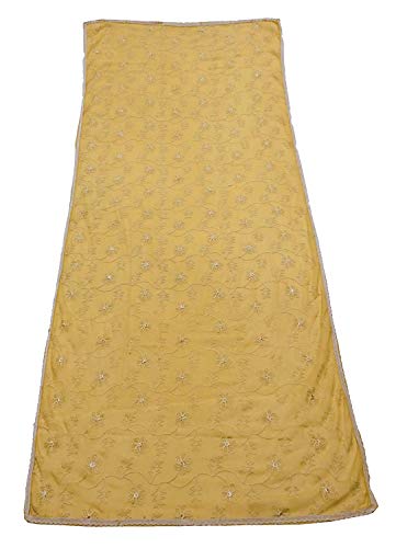 Indio Vendimia Dupatta Beige Tradicional Bufandas Bordado Mujer Étnico Robó Georgette DIY Craft Tela