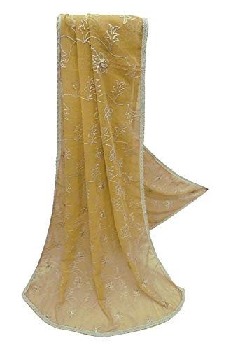Indio Vendimia Dupatta Beige Tradicional Bufandas Bordado Mujer Étnico Robó Georgette DIY Craft Tela