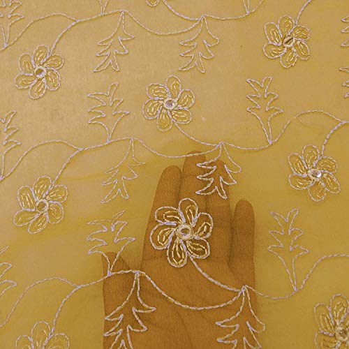 Indio Vendimia Dupatta Beige Tradicional Bufandas Bordado Mujer Étnico Robó Georgette DIY Craft Tela