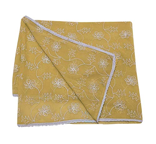 Indio Vendimia Dupatta Beige Tradicional Bufandas Bordado Mujer Étnico Robó Georgette DIY Craft Tela