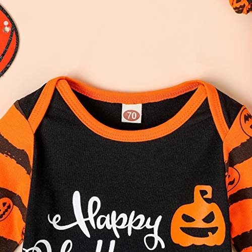 Infantil Disfraz Halloween Fossen Recien Nacido Niña Niño Bebe Monos de Calabaza Tops con Sombrero de Raya + Sombrero (6-12 Meses, Naranja)
