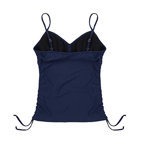inhzoy Top Parte de Arriba Bikini para Mujer Traje de Baño con Acolchado Bikini Push Up Cuello en V Chaleco Sin Mangas Verano Ropa de Playa Azul Marino Small