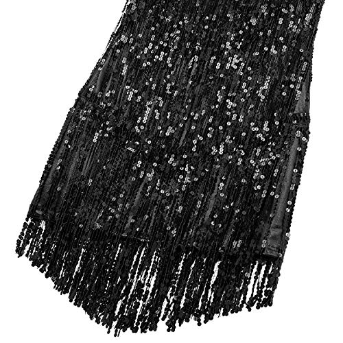 inhzoy Vestido de Baile Latino Lentejuelas para Mujer Vestido de Rumba Tango Salsa Samba Flecos Traje de Baile de Salón Disfraz de Fiesta Dancewear Negro XXL