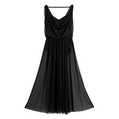 inhzoy Vestido de Danza Ballet para Mujer Maillot Largo Sin Mangas Vestido de Danza Lírica Baile de Salón Leotardo de Patinaje Gimnasia Disfraz de Bailarina Negro M