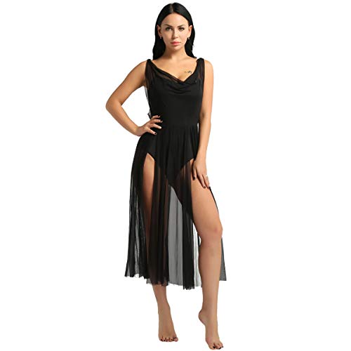 inhzoy Vestido de Danza Ballet para Mujer Maillot Largo Sin Mangas Vestido de Danza Lírica Baile de Salón Leotardo de Patinaje Gimnasia Disfraz de Bailarina Negro M