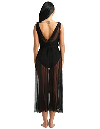 inhzoy Vestido de Danza Ballet para Mujer Maillot Largo Sin Mangas Vestido de Danza Lírica Baile de Salón Leotardo de Patinaje Gimnasia Disfraz de Bailarina Negro M
