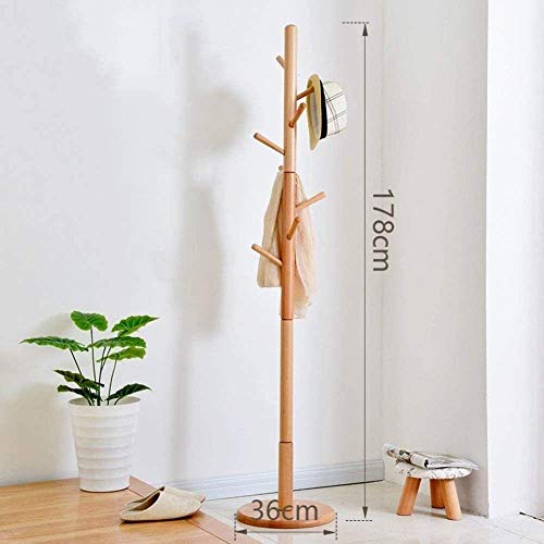 Inicio Equipo Perchero Perchero de madera maciza Perchero multifuncional Ganchos resistentes Soporte para perchero de sombrero para dormitorio Sala de estar Oficina Traje Perchero práctico (Color: