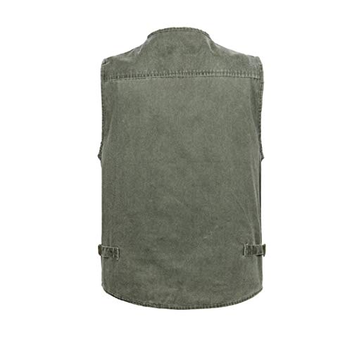 Inlefen Hombres Clásicos Multi reporteros de Bolsillo Fotografía Pesca Caza Senderismo Chaleco Chaleco Cremallera Sin Mangas Chaqueta Retro Casual Denim Chalecos(Ejercito verde-4XL)