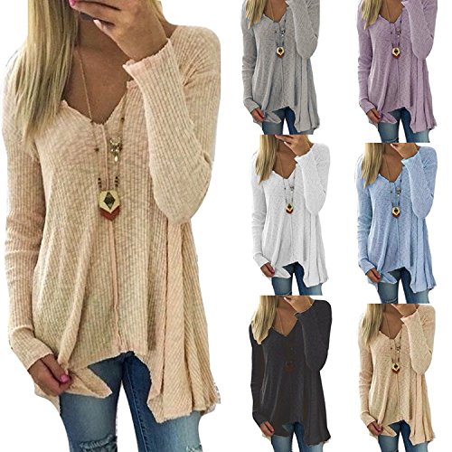 Inlefen Mujer Saltador Prendas Punto Escote V Jumpers Mujer Tejer Pullover Otoño Invierno Sayo Tops Largo Manga Escote V Camisa Sobredimensionado