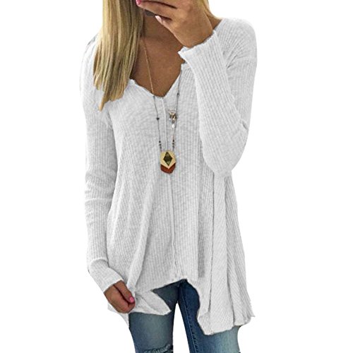 Inlefen Mujer Saltador Prendas Punto Escote V Jumpers Mujer Tejer Pullover Otoño Invierno Sayo Tops Largo Manga Escote V Camisa Sobredimensionado