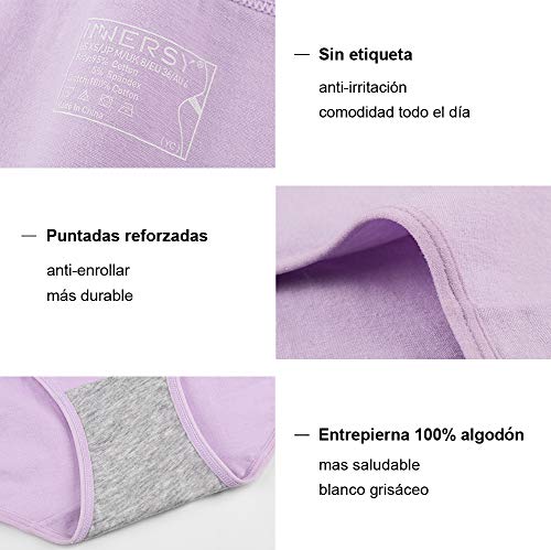 INNERSY Bragas Mujer Algodón Culotte de Cómoda Ropa Interior Pack de 6 (L-EU 42, Serie de Color Claro)