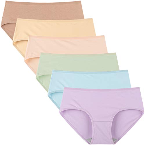 INNERSY Bragas Mujer Algodón Culotte de Cómoda Ropa Interior Pack de 6 (L-EU 42, Serie de Color Claro)