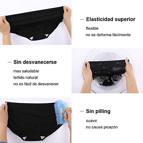 INNERSY Bragas Mujer Algodón Culotte de Sexy y Cómoda Ropa Interior Pack de 6 (L-EU 42, 2Negro+2Gris+2Blanco)
