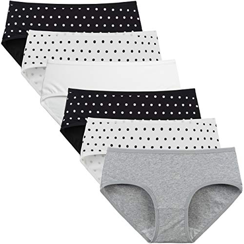 INNERSY Bragas Mujer Algodón Culotte de Sexy y Cómoda Ropa Interior Pack de 6 (L-EU 42, 4Lunares+1Gris+1Blanco)