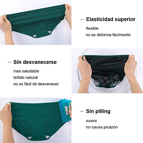 INNERSY Bragas Mujer Algodón Culotte de Sexy y Cómoda Ropa Interior Pack de 6 (XS-EU 36, Oscuro)