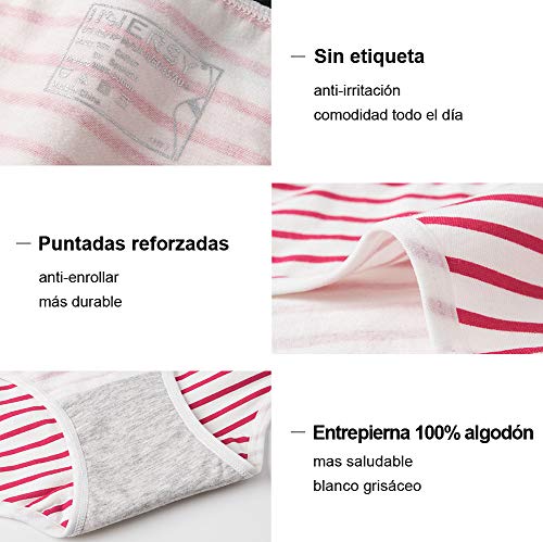 INNERSY Bragas Mujer Culotte de Algodón Braguitas Ropa Interior Cómoda y Sexy Pack de 6 (M-EU 40, 3Raya+3Color Puro)