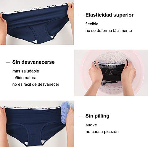 INNERSY Bragas Mujer Culotte de Algodón Braguitas Ropa Interior Cómoda y Sexy Pack de 6 (S-EU 38, Basico)