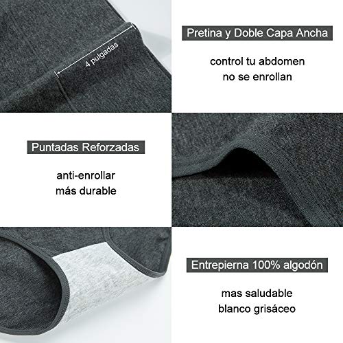 INNERSY Bragas Mujer de Algodón Ropa Interior de Cintura Alta Cómoda y Sexy Braguitas Pack de 5 (L-EU 42, Oscuro)