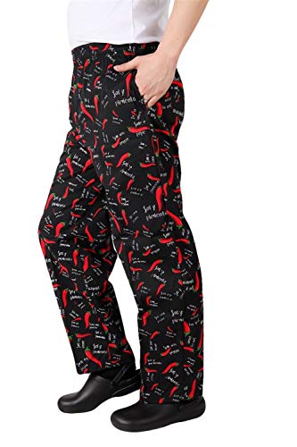 Insun Hombre Pantalones de Cocinero Pantalón Elástico para Chef Cocinero Trabajo Pantalones Negro Pimiento Rojo 40