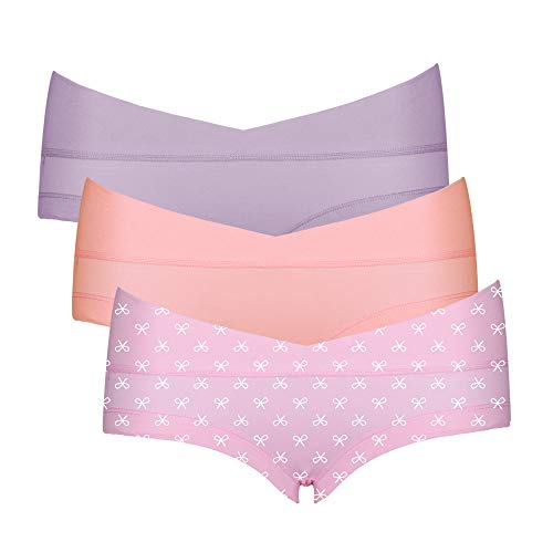 Intimate Portal Algodón Braguitas Ropa Interior Embarazo Premamá de Bajo el Vientre Boyshorts Morado Naranja Bowknot (PK de 3) M