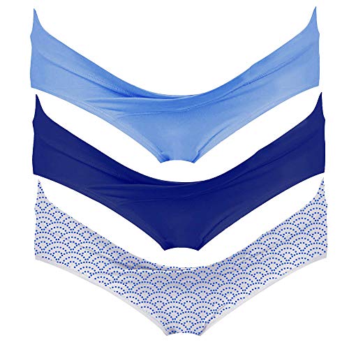 Intimate Portal Mujer Algodón Bajo el Vientre de Braguitas de Bikini Premamá Azul Azul Olas (PK de 3) S