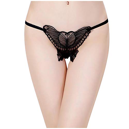 Íntimos para Mujeres, Bragas de Mariposa de Encaje Transparente de Moda para Mujer, Tanga de Color sólido, Conjunto de lencería de Ropa Interior (Negro, Talla única)