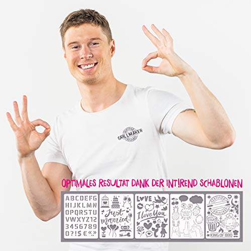 int!rend 25 set de rotuladores de tela | 20 rotuladores permanentes para tela, para la individualización de su ropa | incluye 4 marcadores fluorescentes y 5 plantillas tematicas