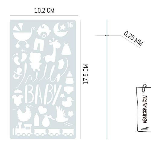 int!rend Plantillas de dibujo | Stencil set 26 plantillas de plástico | Dibujos y formas para tarjetas de cumpleaños o regalo, álbum de recortes, álbum de fotos, diario