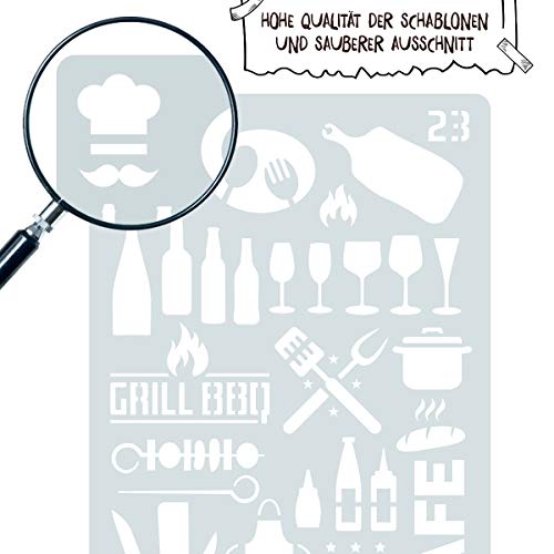 int!rend Plantillas de dibujo | Stencil set 26 plantillas de plástico | Dibujos y formas para tarjetas de cumpleaños o regalo, álbum de recortes, álbum de fotos, diario