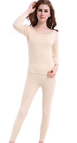 Invierno Elástico Cuello Redondeado Conjuntos Ropa Interior Térmica para Mujer