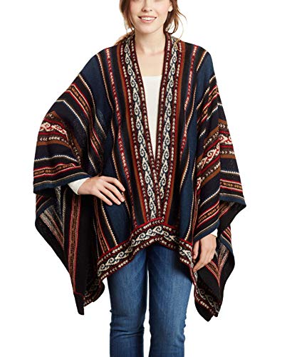 Invisible World Poncho Invierno Lana de Alpaca Capa para Fiestas Invierno Otoño Abrigo Abierto de Punto para Mujer Azul Aguayo