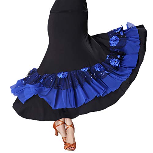 IPOTCH Falda de Flamenco Volante para Mujer - Black + Royalblue, como se describe