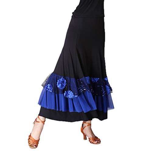 IPOTCH Falda de Flamenco Volante para Mujer - Black + Royalblue, como se describe