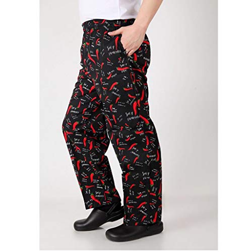 IPOTCH Pantalones de Chef Carga Uniformes Trabajo de Cocina Buen Estiramiento Encogimiento Duradero - Chiles, 2XL