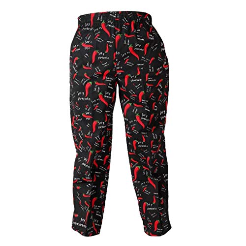 IPOTCH Pantalones de Chef Carga Uniformes Trabajo de Cocina Buen Estiramiento Encogimiento Duradero - Chiles, 2XL