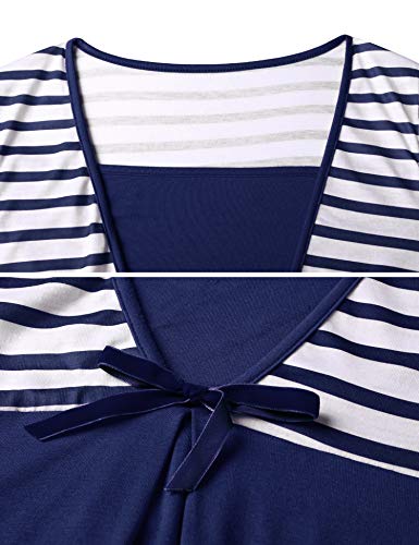 Irevial Camisón Premamá algodón, Raya Pijama Lactancia Hospital Manga Corta,Maternidad Ropa para Dormir Verano,Azul,m