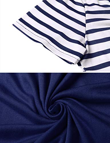 Irevial Camisón Premamá algodón, Raya Pijama Lactancia Hospital Manga Corta,Maternidad Ropa para Dormir Verano,Azul,m