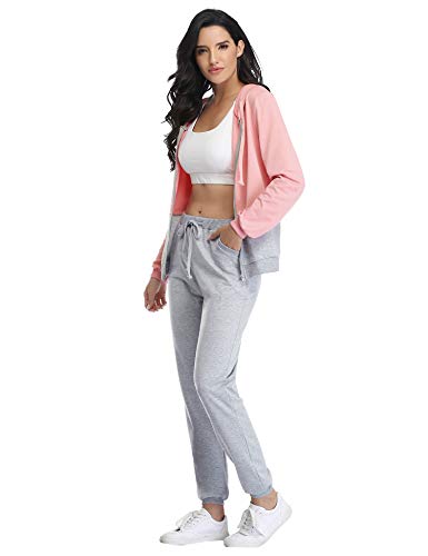 Irevial Chandal Conjunto para Mujer Invierno, Conjunto Chandal Mujer Completo Algodon Chaqueta y Pantalón Deportivo Mujer Manga Larga con Cremallera Dos Piezas