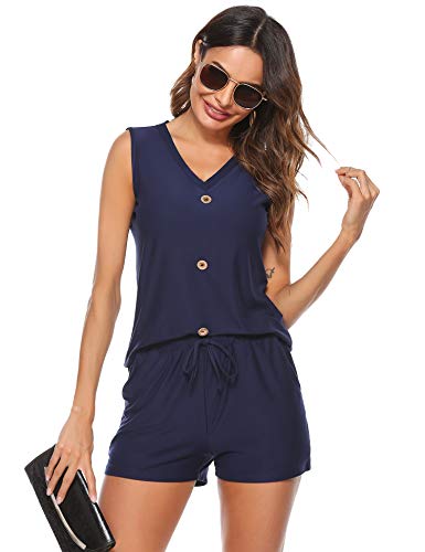 Irevial Conjunto chandal deportivo mujer Verano chandal Completos pantalon corto mujer Conjunto de Ropa deporte corta Chandal Mujer de Sin mangas con Botones Dos Piezas Moda