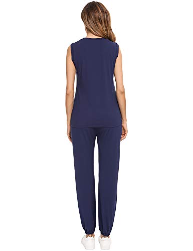 Irevial Conjunto Chándal mujer Completo Camiseta Mujer sin Mangas con bolsillos y Pantalón Chándal deportivo Mujer de casa Dos Piezas para primavera y Verano