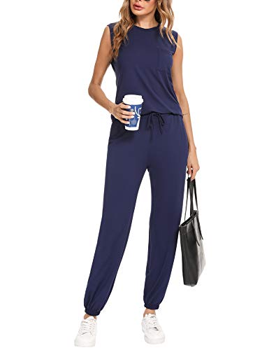 Irevial Conjunto Chándal mujer Completo Camiseta Mujer sin Mangas con bolsillos y Pantalón Chándal deportivo Mujer de casa Dos Piezas para primavera y Verano