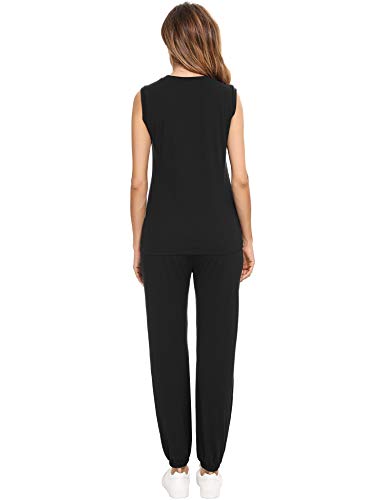 Irevial Conjunto Chándal mujer Completo Camiseta Mujer sin Mangas con bolsillos y Pantalón Chándal deportivo Mujer de casa Dos Piezas para primavera y Verano