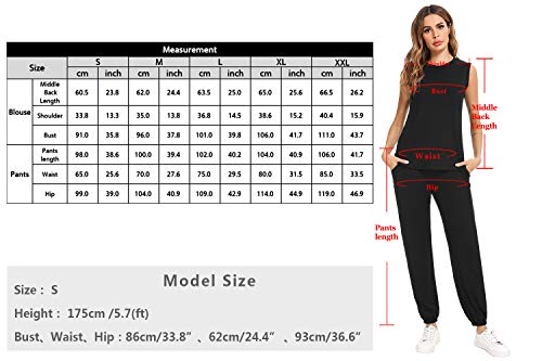 Irevial Conjunto Chándal mujer Completo Camiseta Mujer sin Mangas con bolsillos y Pantalón Chándal deportivo Mujer de casa Dos Piezas para primavera y Verano