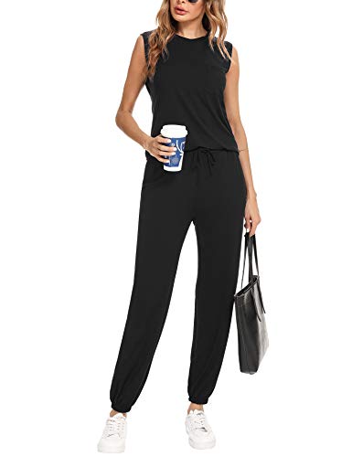Irevial Conjunto Chándal mujer Completo Camiseta Mujer sin Mangas con bolsillos y Pantalón Chándal deportivo Mujer de casa Dos Piezas para primavera y Verano