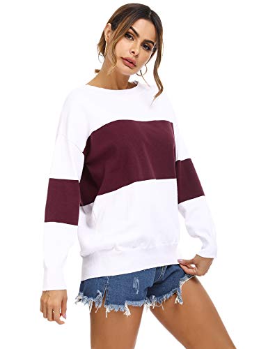 Irevial Jersey de Punto Mujer Invierno, Suéter de Manga Larga Hombro Descubierto Mujer Sexy, Camiseta Mujers Colores de Costura Casual para otoño Invierno