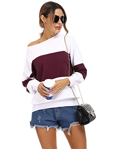 Irevial Jersey de Punto Mujer Invierno, Suéter de Manga Larga Hombro Descubierto Mujer Sexy, Camiseta Mujers Colores de Costura Casual para otoño Invierno